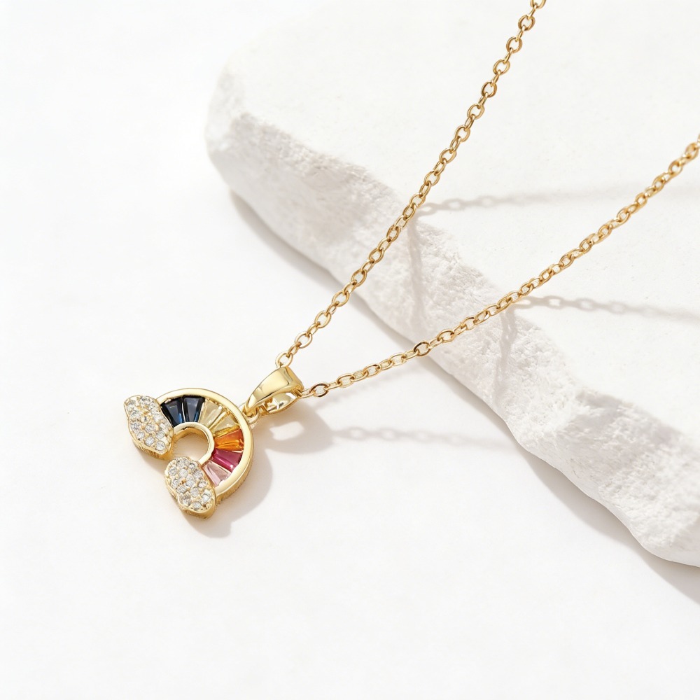 Women's Copper Double C Zirconia Semi-Circular Design Necklace